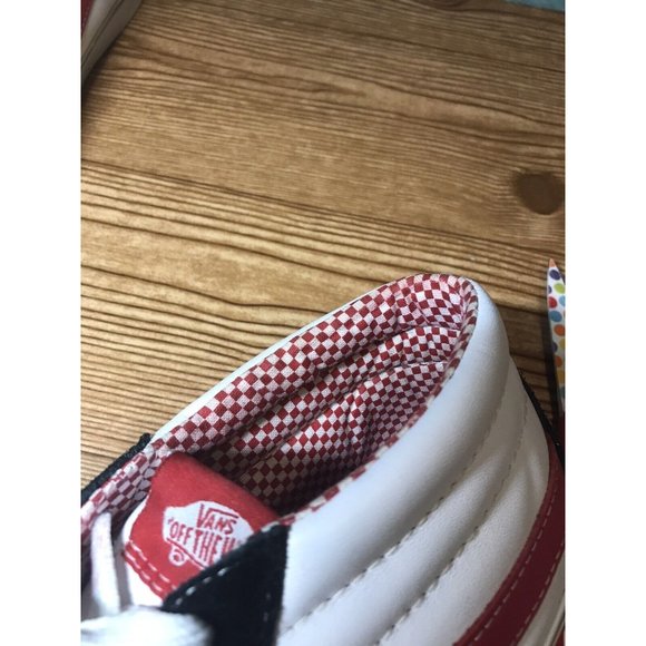 vans sk8 hi white black red checkered inner mens 10.5 Shoes Retro Classic Look - Picture 8 of 11